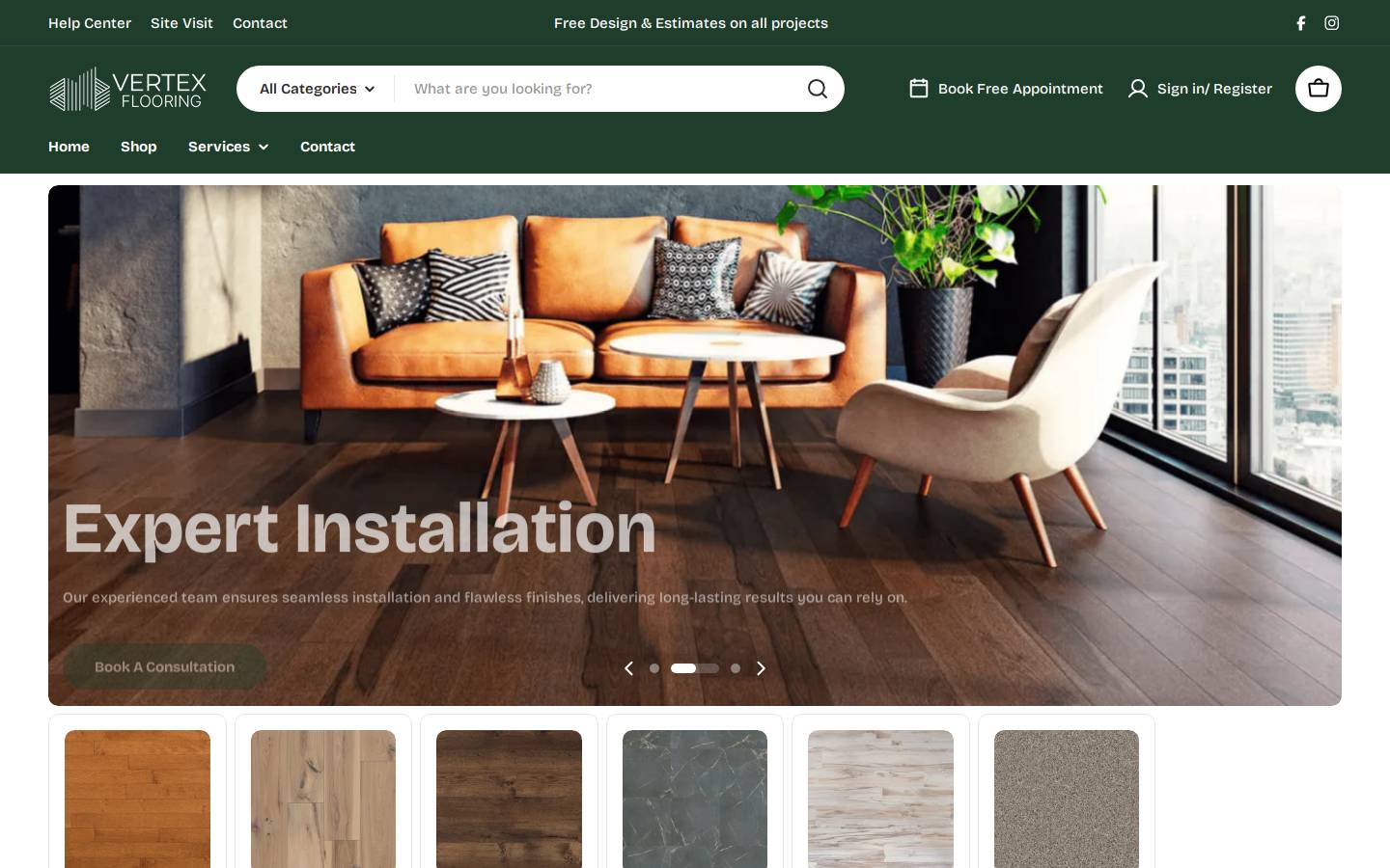 vertexflooring.ca homepage screenshot