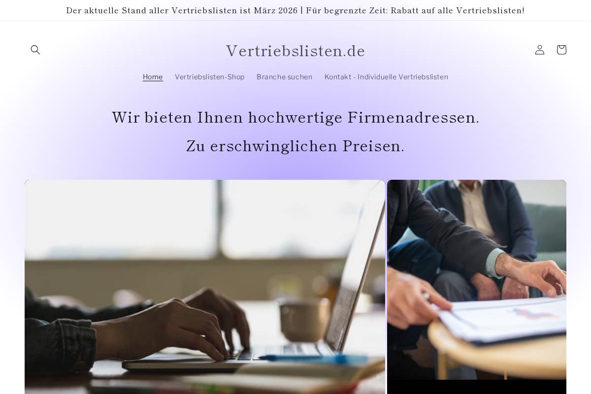 vertriebslisten.de homepage screenshot