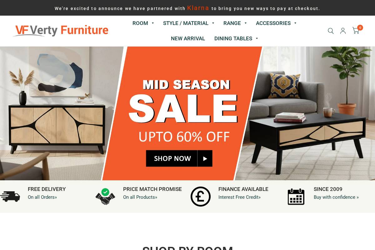 Verty Furniture homepage screenshot