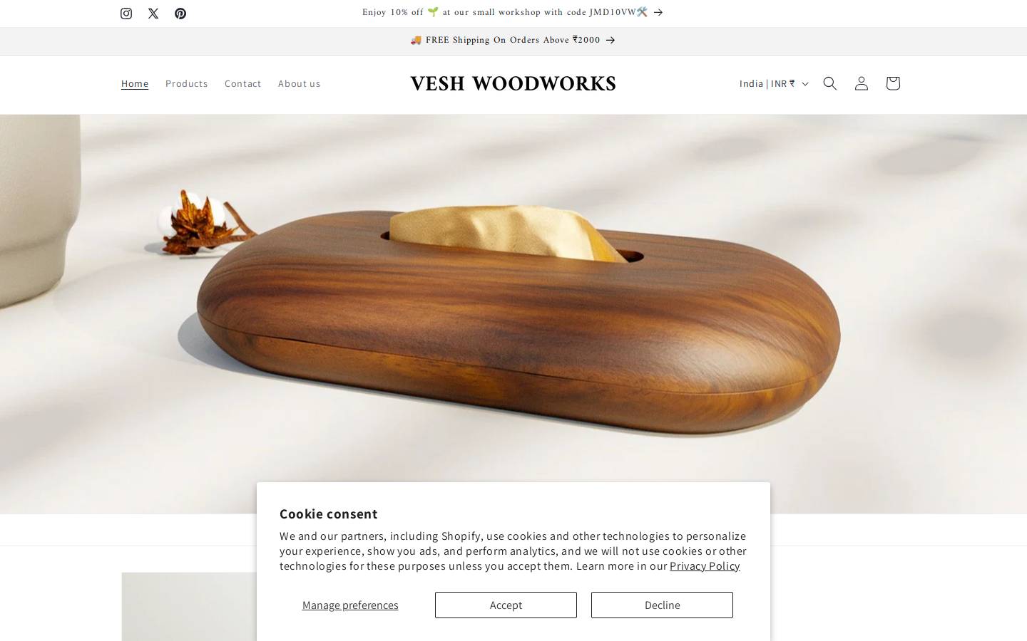 veshwoodworks.com homepage screenshot