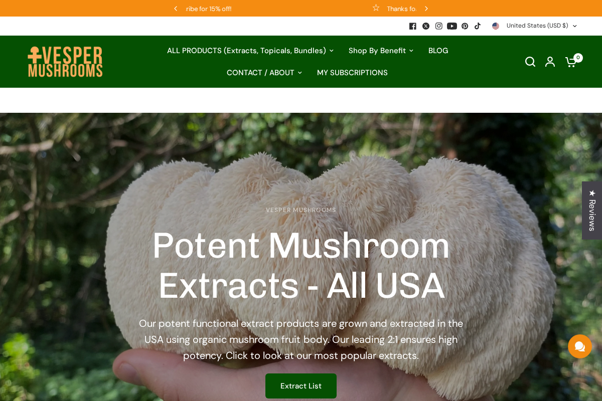 Vespermushrooms homepage screenshot
