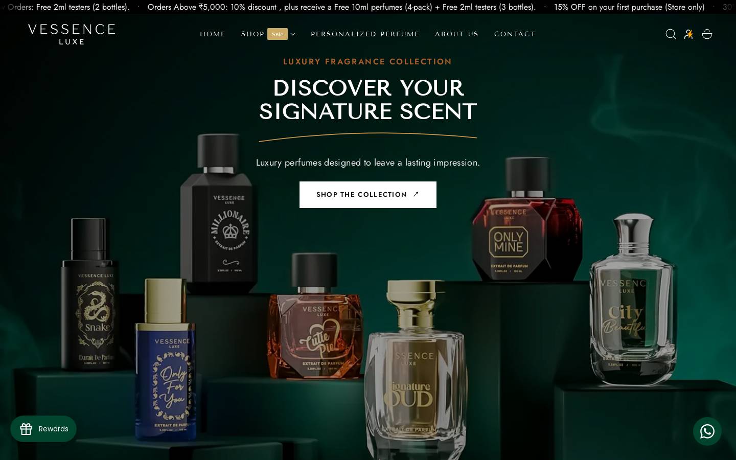 vessenceluxe.com homepage screenshot