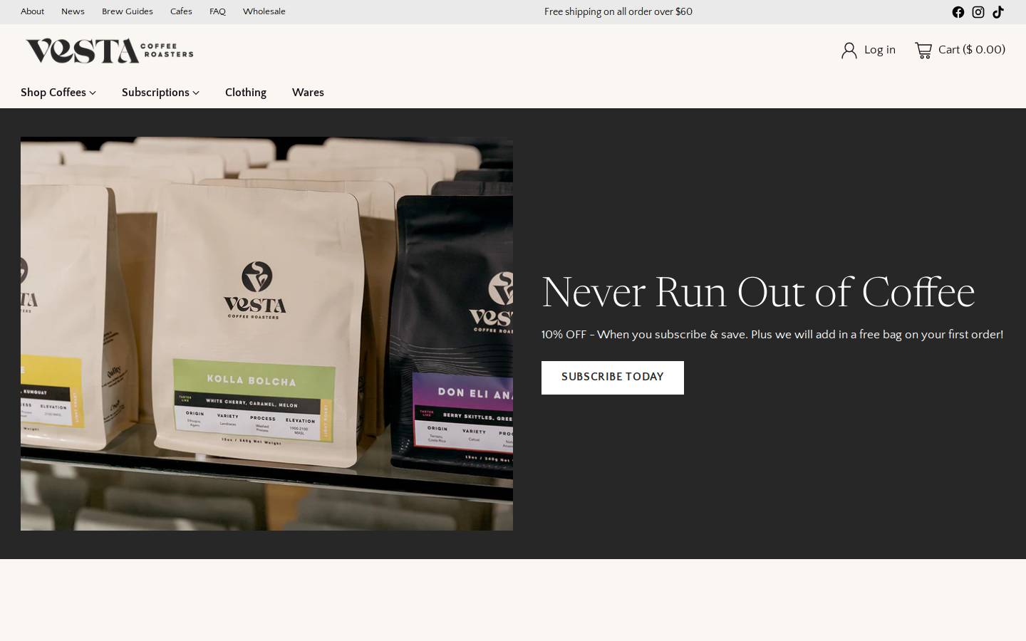 vestacoffee.com homepage screenshot