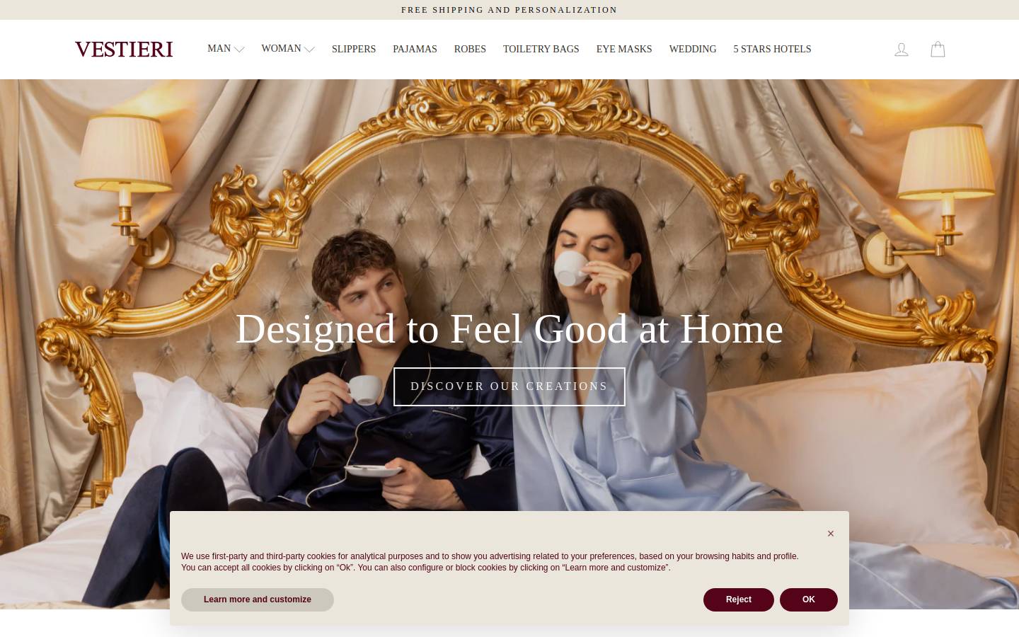 vestieri.com homepage screenshot