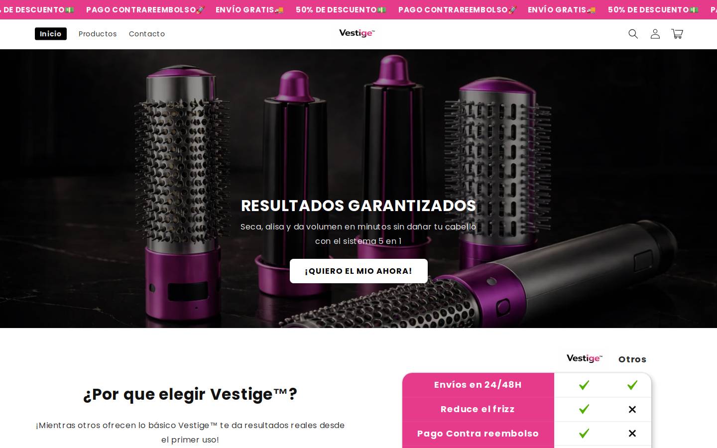 Vestige homepage screenshot