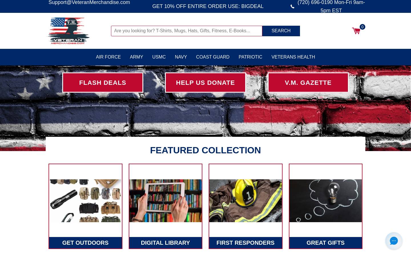 veteranmerchandise.com homepage screenshot