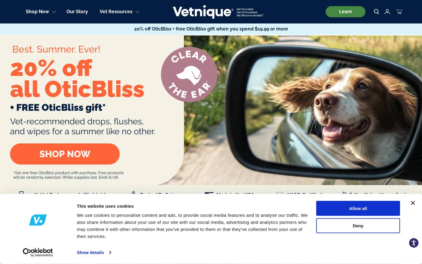 vetniquelabs.com homepage screenshot