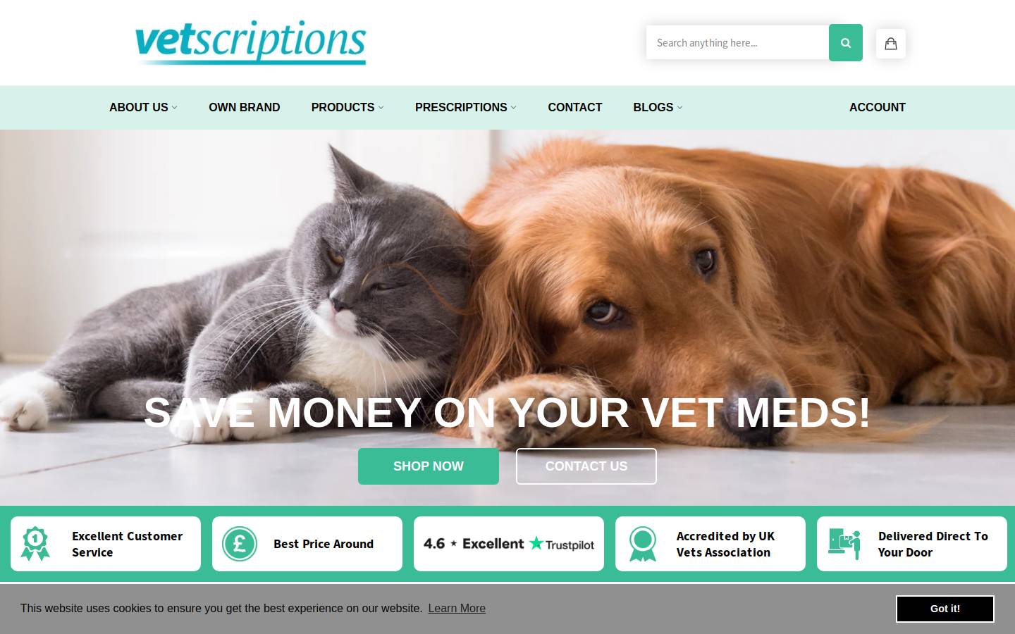 Vetscriptions homepage screenshot