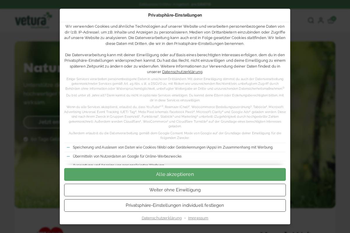 Vetura homepage screenshot