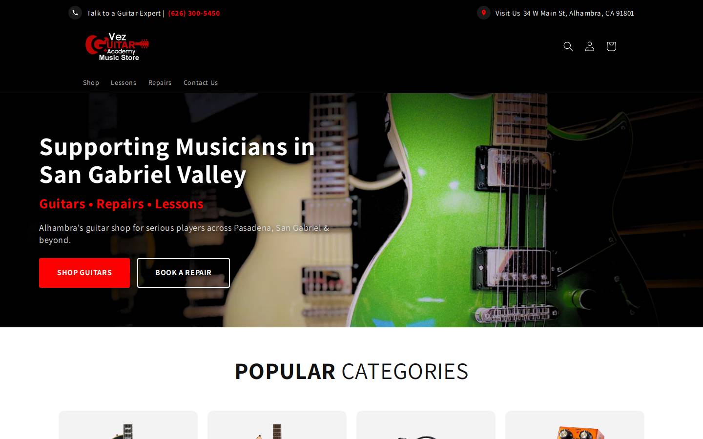 vezguitaracademy.com homepage screenshot