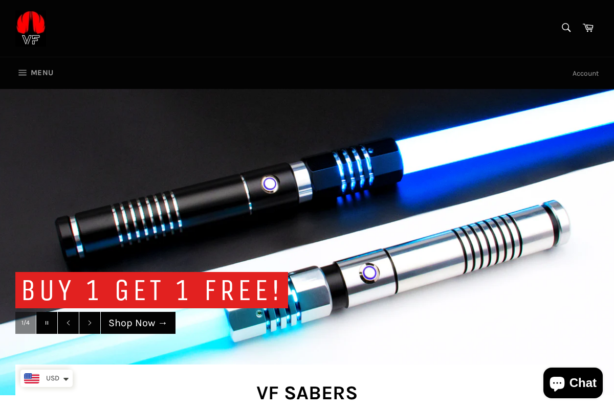 VF Sabers homepage screenshot