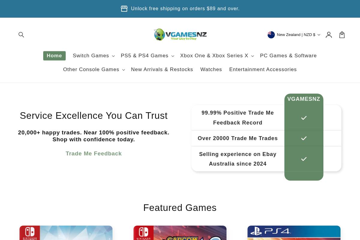 vgames.co.nz homepage screenshot