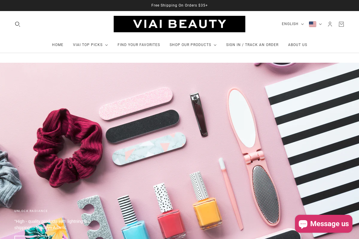 Viaibeauty homepage screenshot