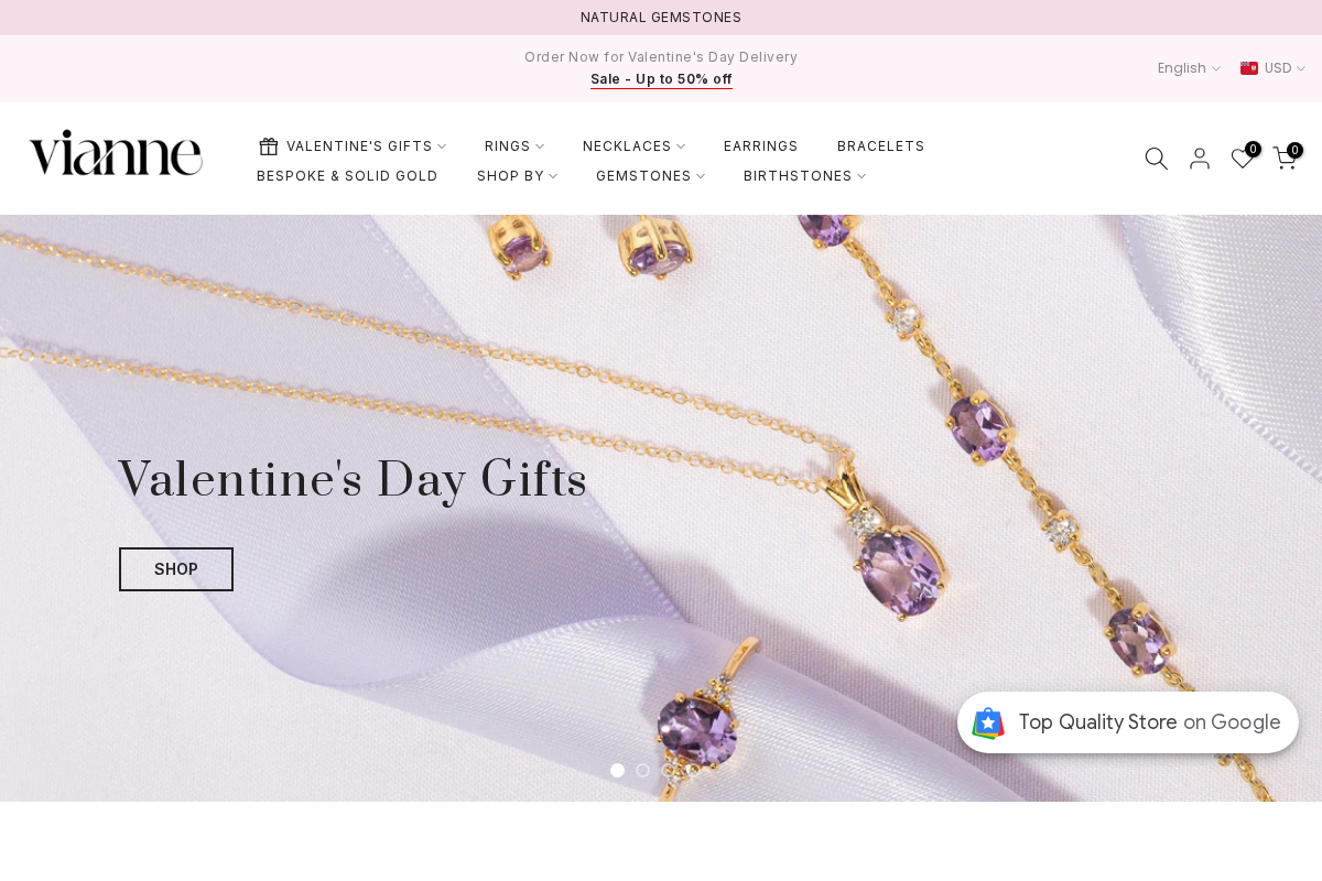Vianne Jewellery homepage screenshot
