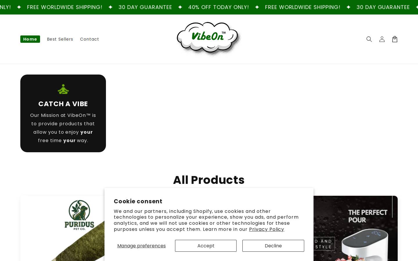 vibe-on.com homepage screenshot