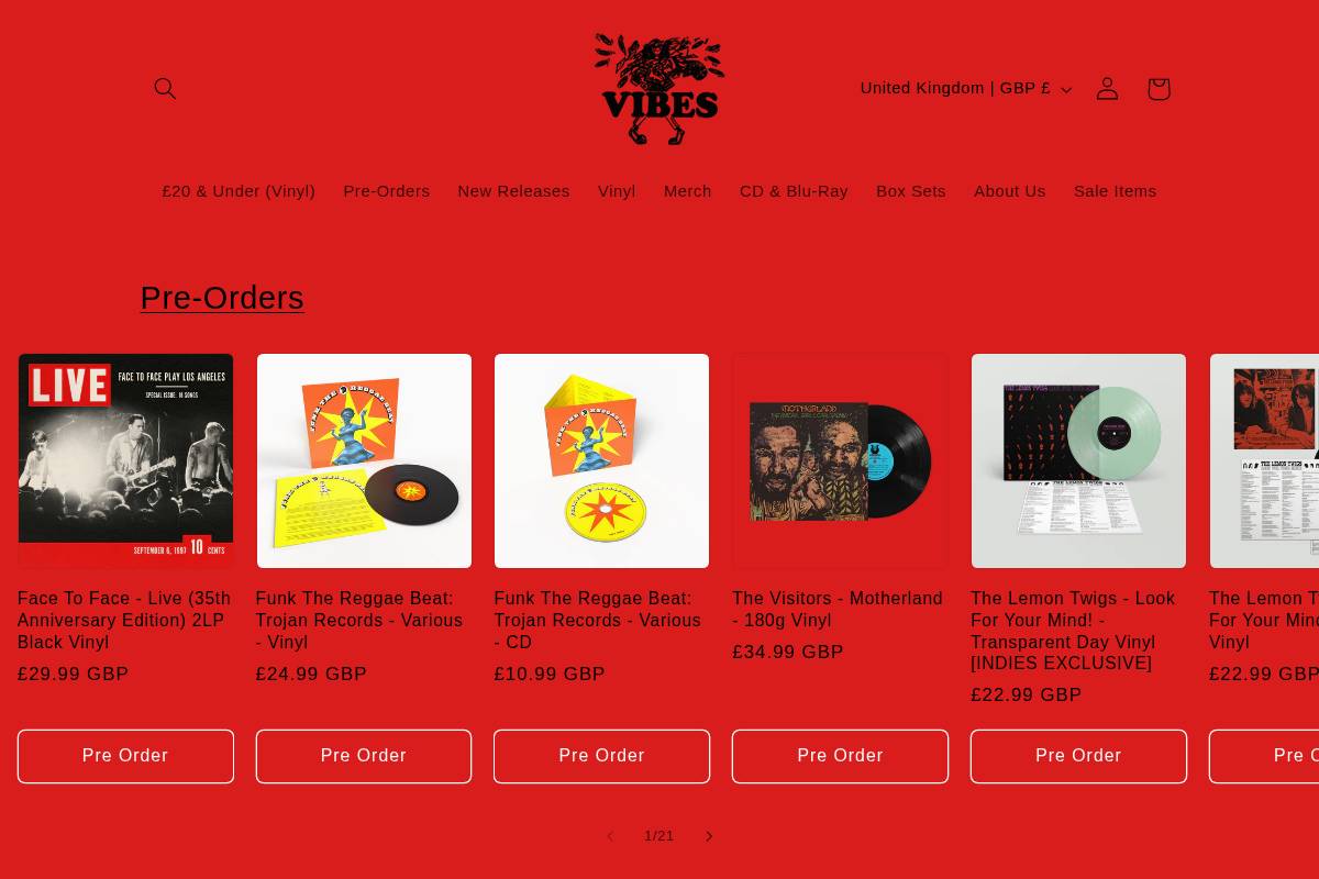 vibesrecords.co.uk homepage screenshot