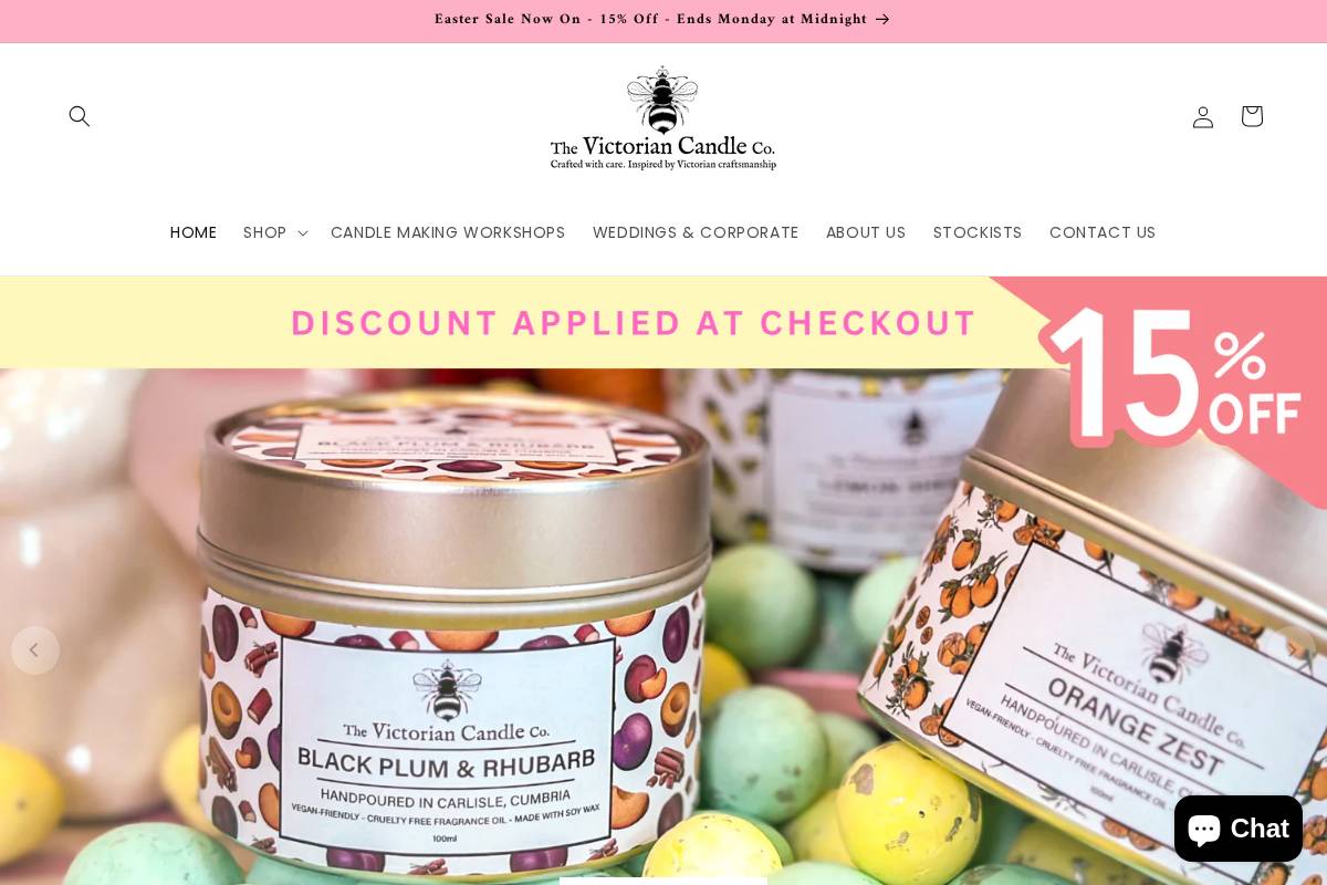 The Victorian Candle Co. homepage screenshot