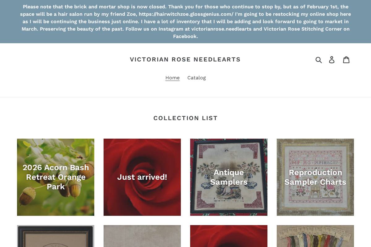 victorianroseneedleartsshoppe.com homepage screenshot