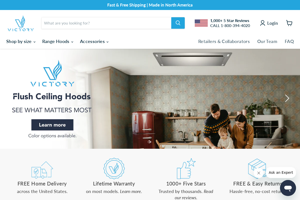 Victory Range Hoods homepage screenshot