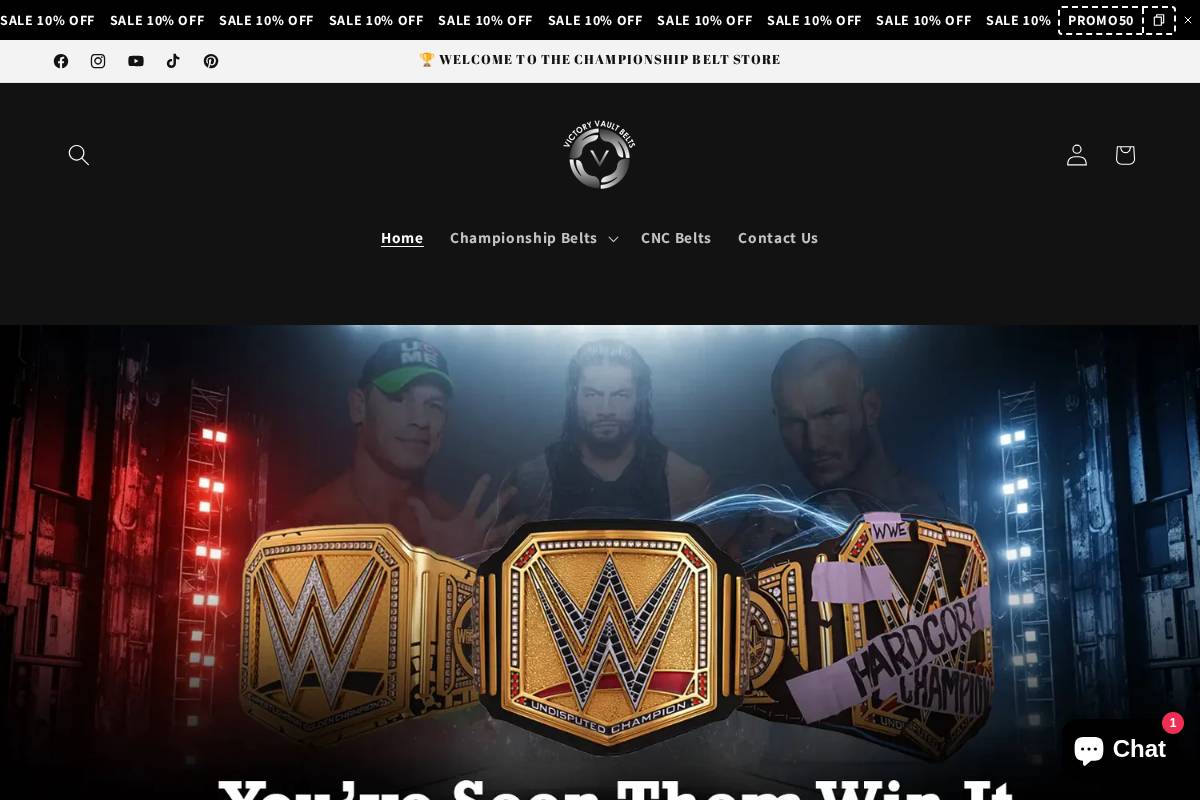 victoryvaultbelts.com homepage screenshot