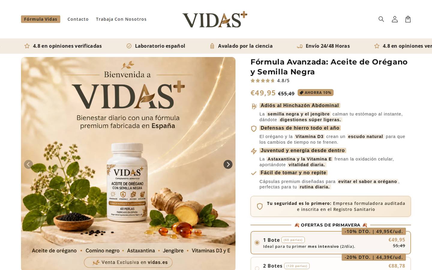 vidas.es homepage screenshot