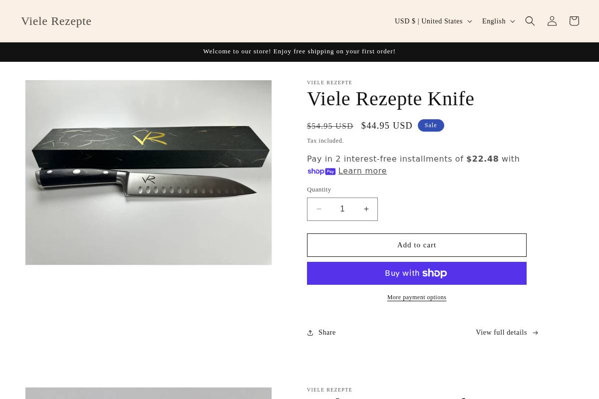 vielerezeptestore.com homepage screenshot