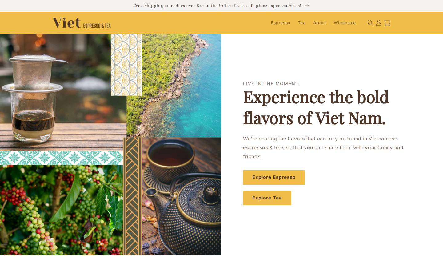 vietespressoandtea.com homepage screenshot