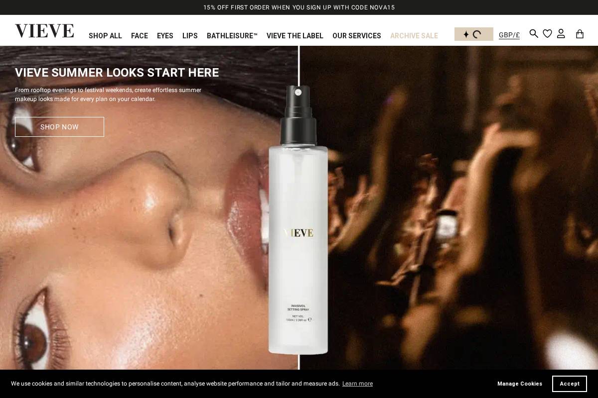 Vievebeauty homepage screenshot