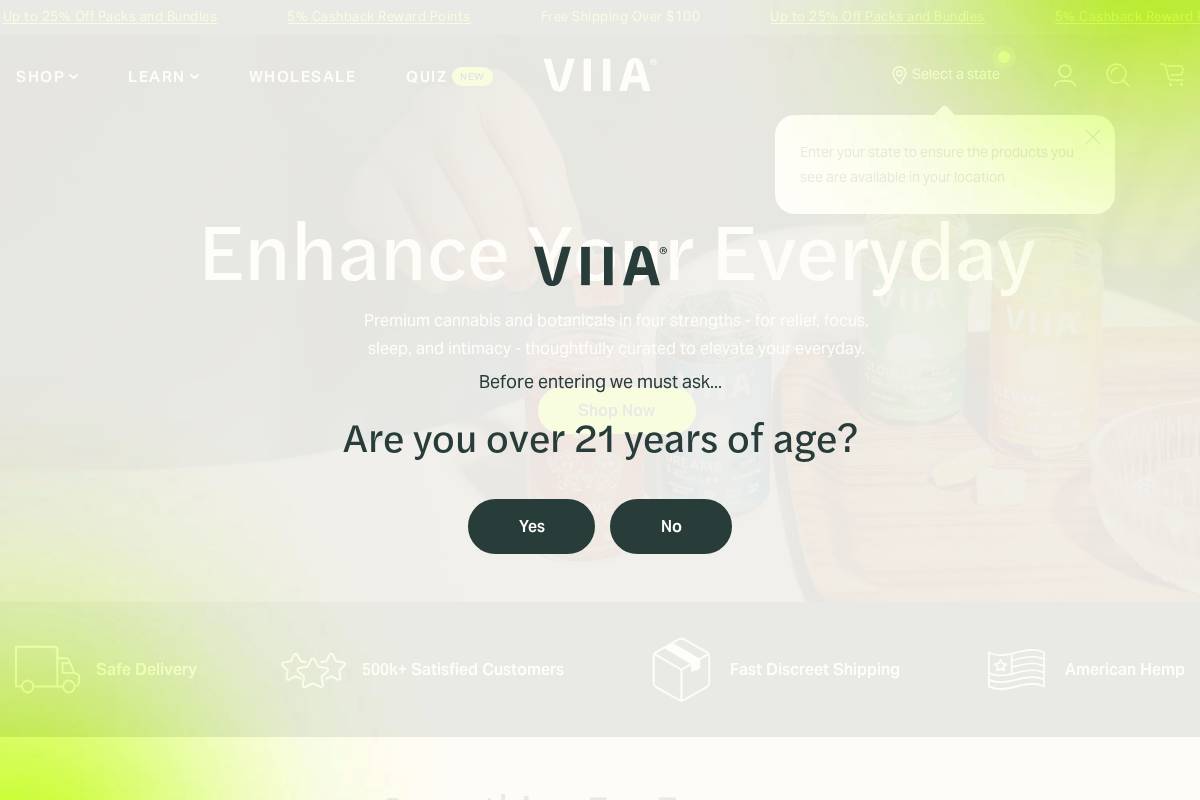 VIIA Hemp homepage screenshot