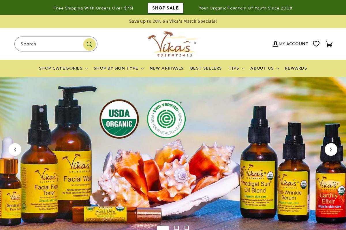 vikasessentials.com homepage screenshot