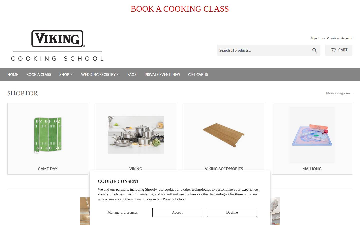 vikingcookingschool.com homepage screenshot