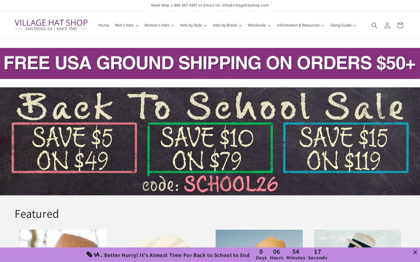 Village Hat Shop homepage screenshot