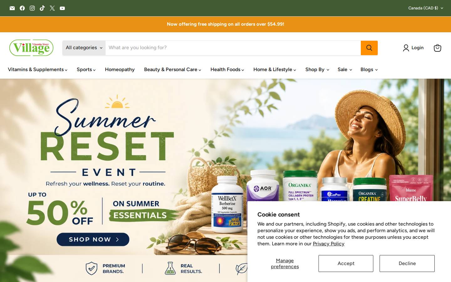 Village Vitamin Store homepage screenshot