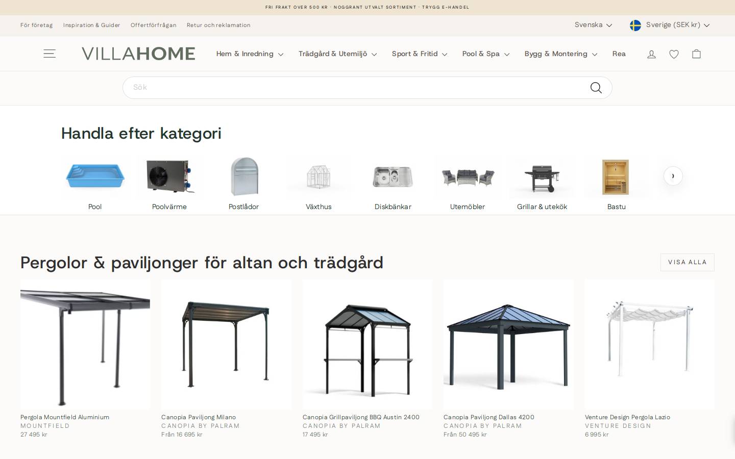Villahome.se homepage screenshot