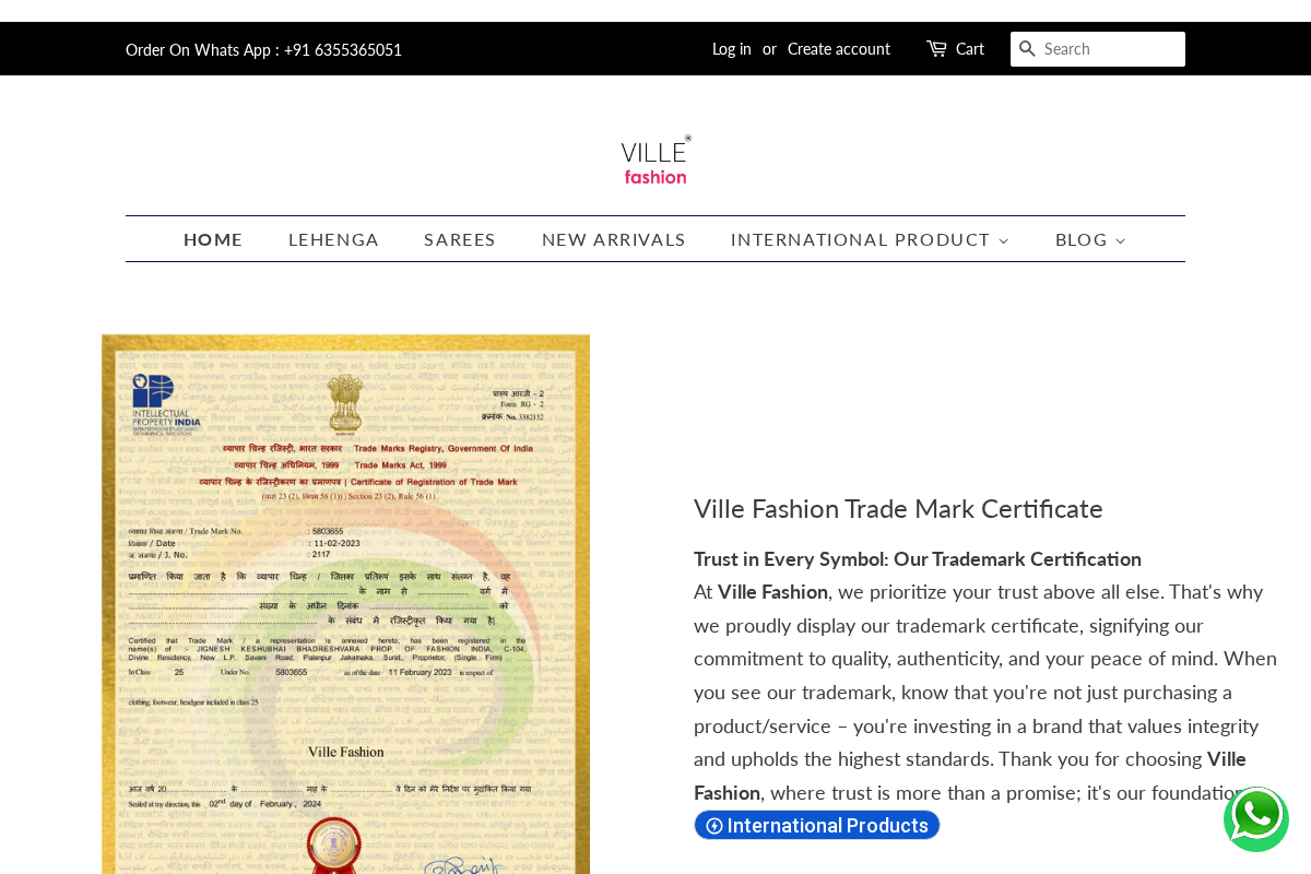 Ville Fashions homepage screenshot