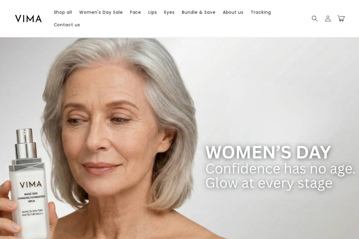 VIMA Cosmetics homepage screenshot