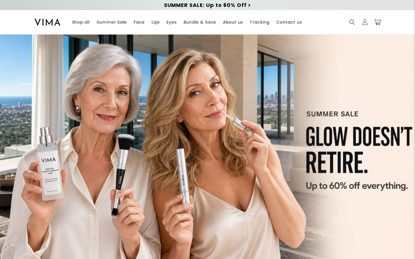 VIMA Cosmetics homepage screenshot