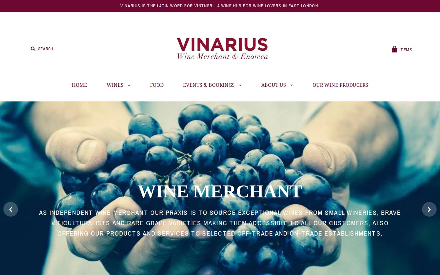 Vinarius homepage screenshot