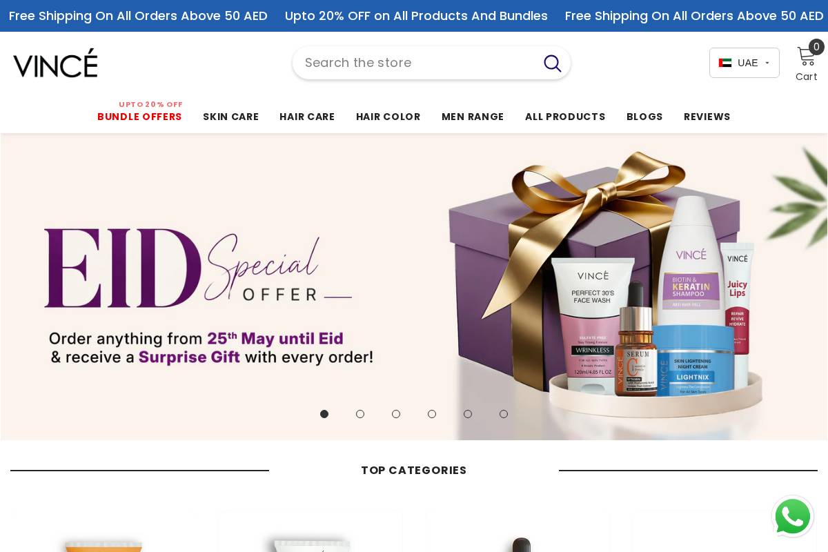 vincebeauty.com homepage screenshot