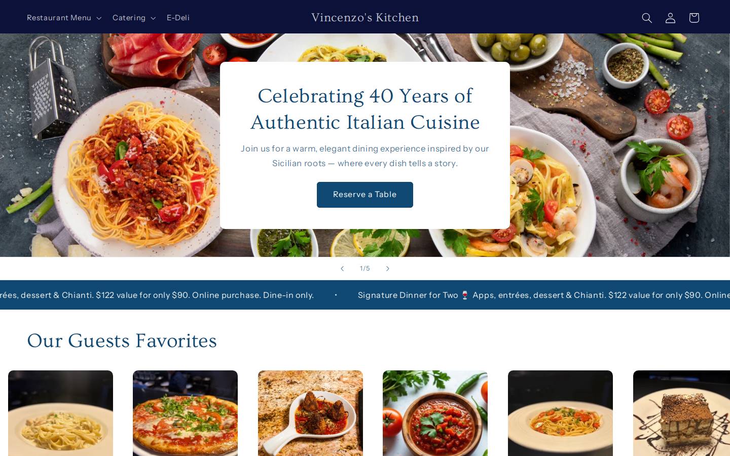 vincenzoskitchen.com homepage screenshot