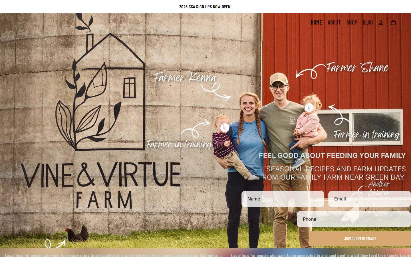 vineandvirtuefarm.com homepage screenshot