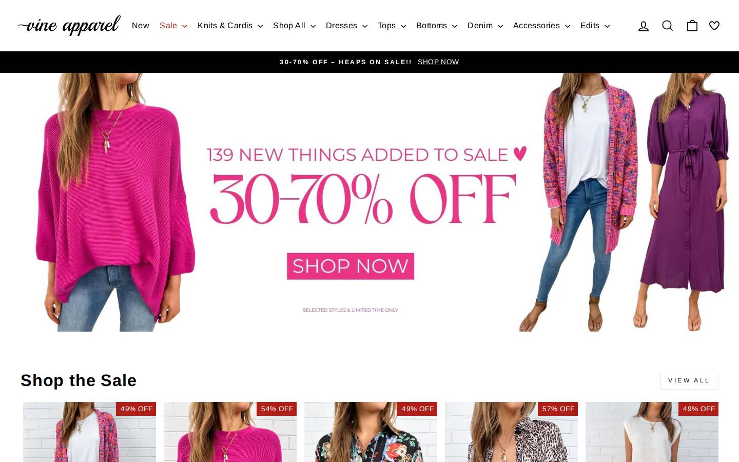 Vine Apparel homepage screenshot