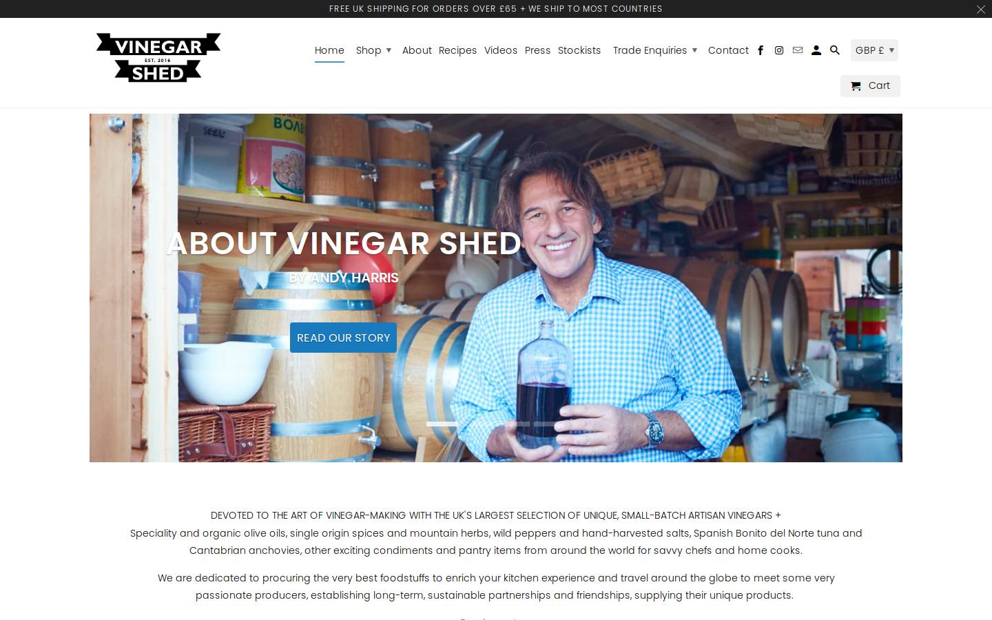 vinegarshed.com homepage screenshot