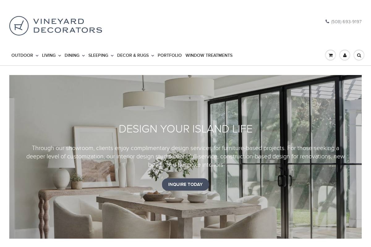 vineyarddecorators.com homepage screenshot