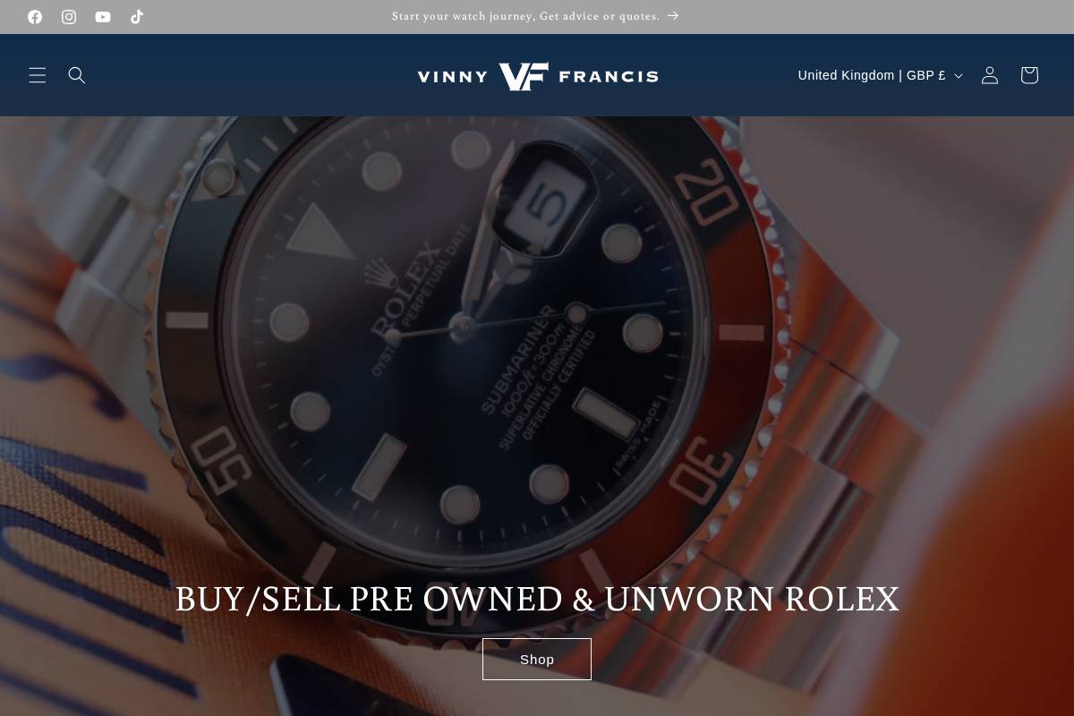vinnyfrancis.com homepage screenshot