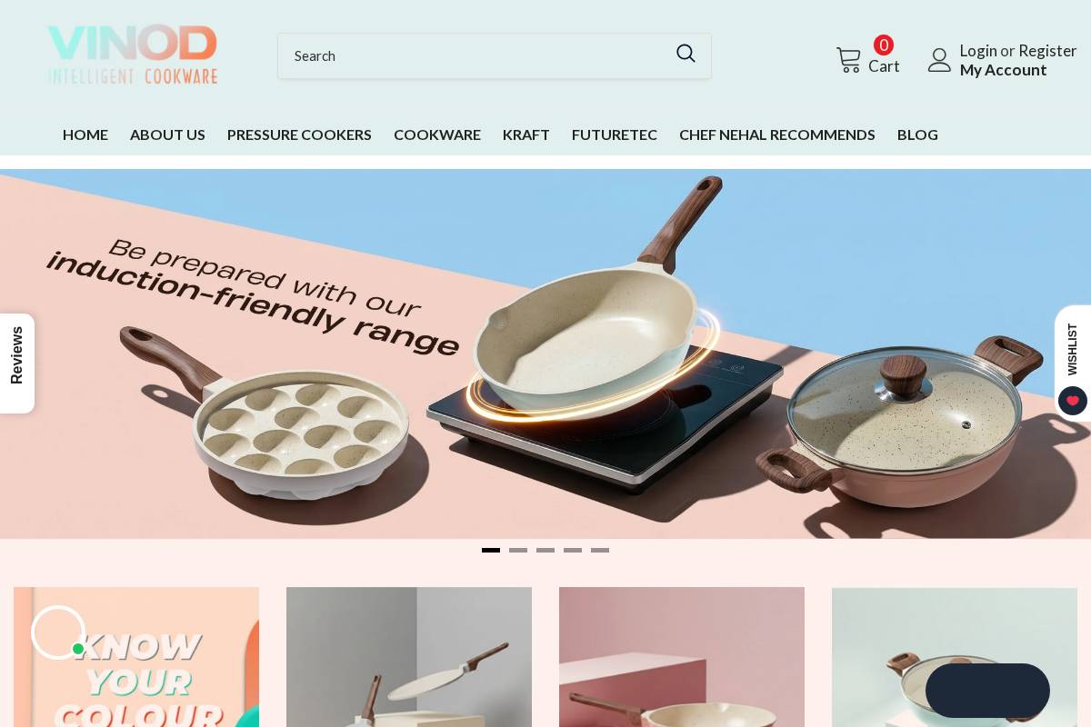 vinodcookware.com homepage screenshot