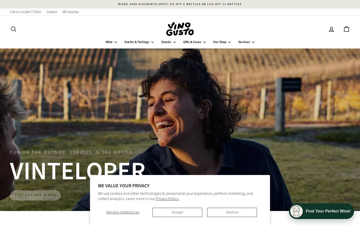 Vino Gusto homepage screenshot