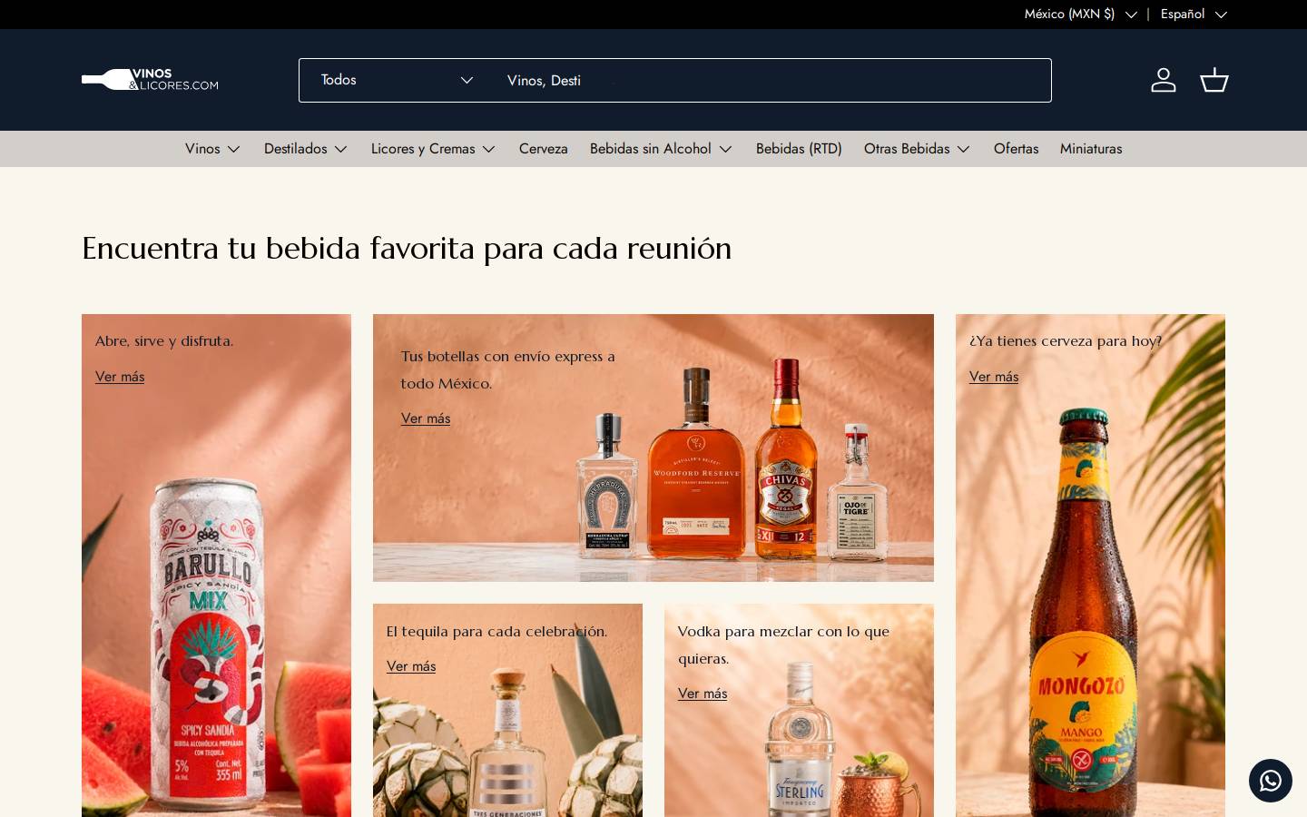 vinosylicores.com homepage screenshot