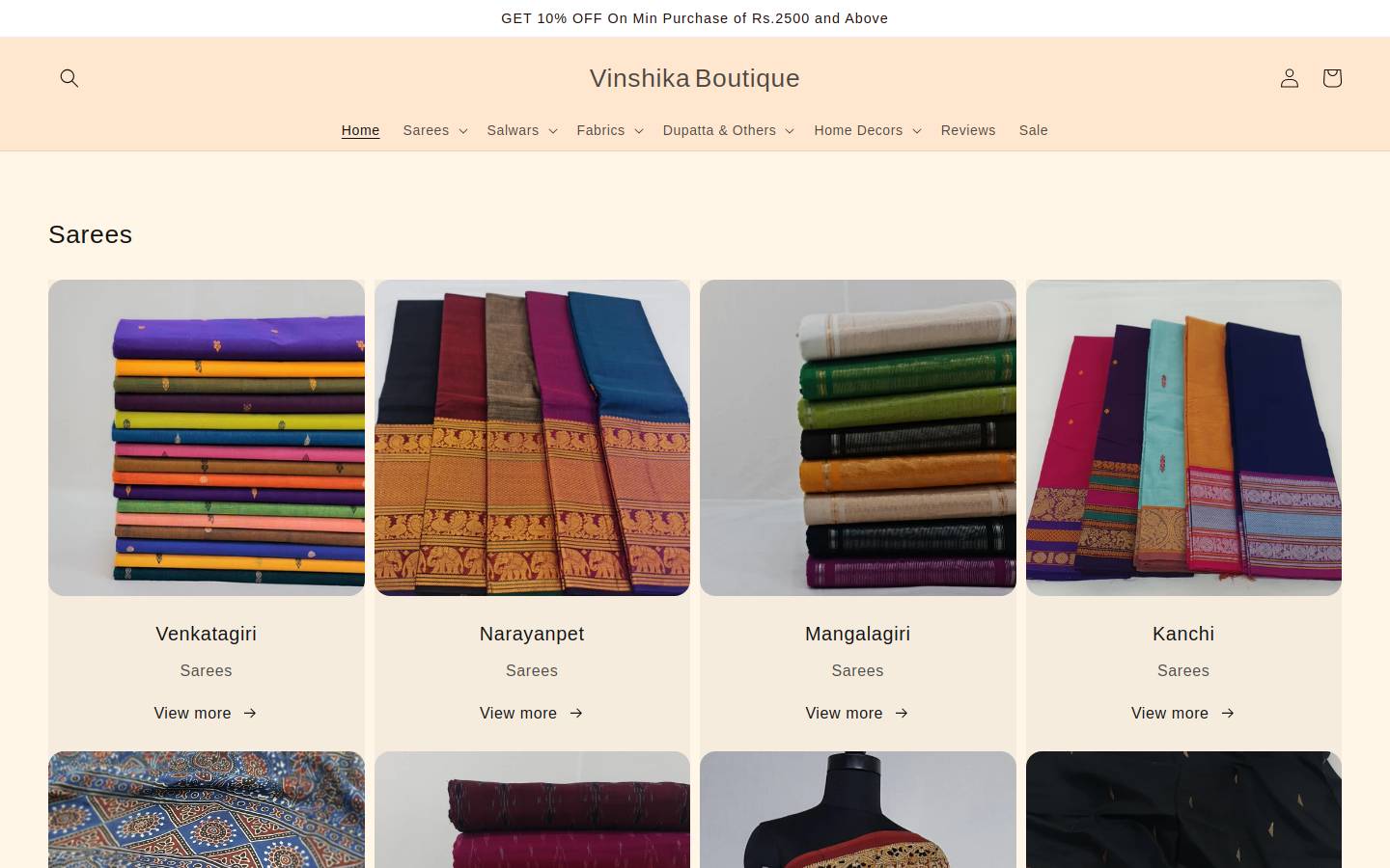 vinshikaboutique.com homepage screenshot