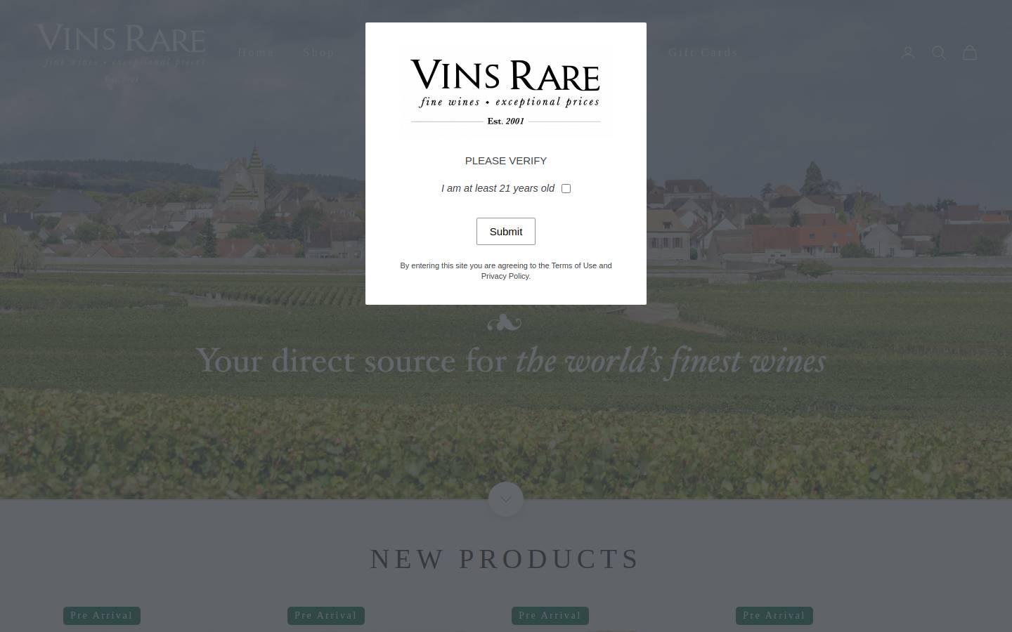 vinsrare.com homepage screenshot